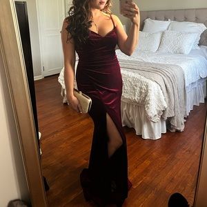 Kleinfeld Floor length Velvet Gown with Slit